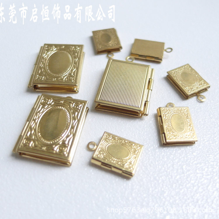 DIY jewelry accessories material pure copper pattern book square phase box/mirror box pocket watch box pendant manufacturers wholesale
