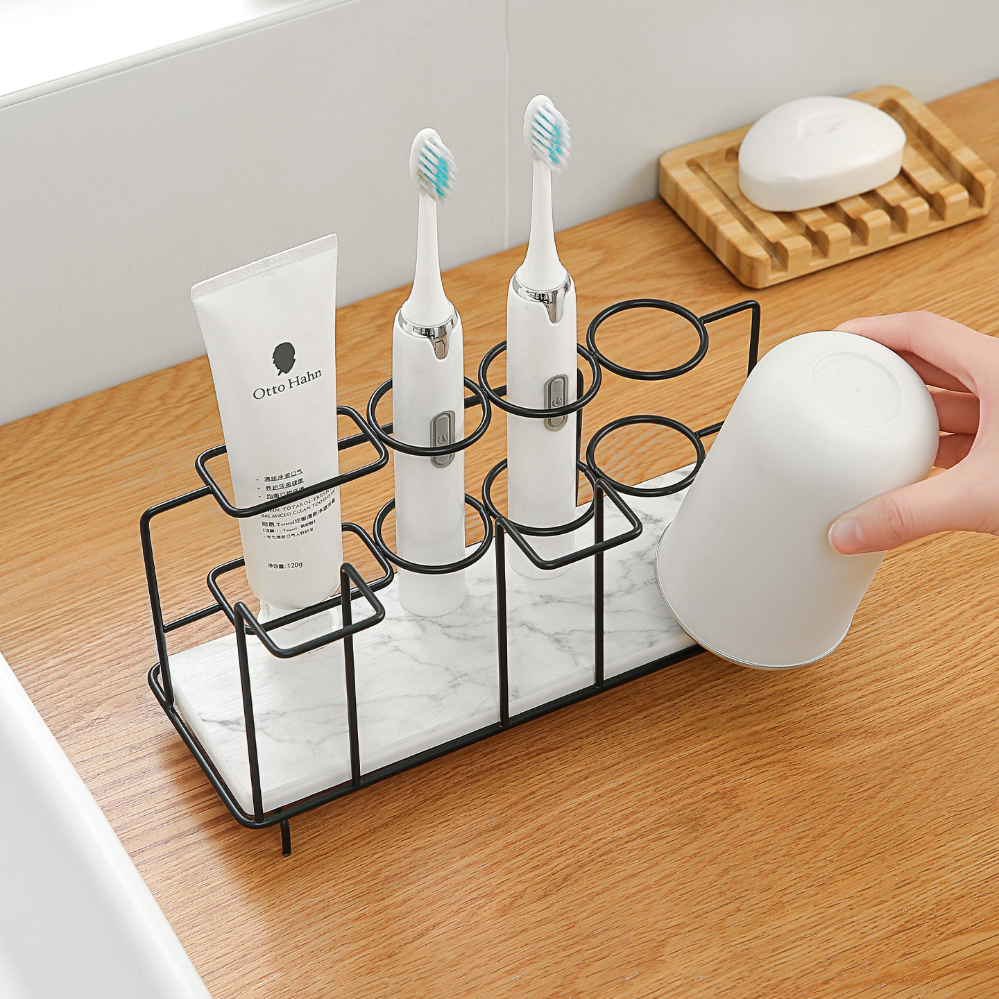 Marble-Patterned Diatomaceous Earth Absorbent Mat Bathroom Toilet Drainage Mat Electric Toothbrush Toothpaste Storage Rack