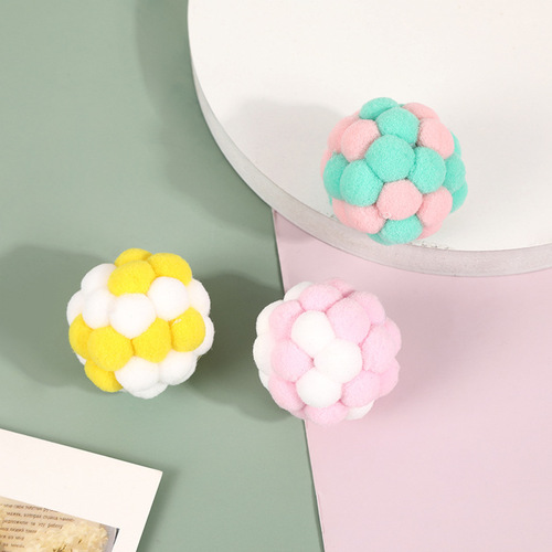 Macaron color compact cat bell toy colorful bell elastic hair ball interactive chasing pet supplies wholesale