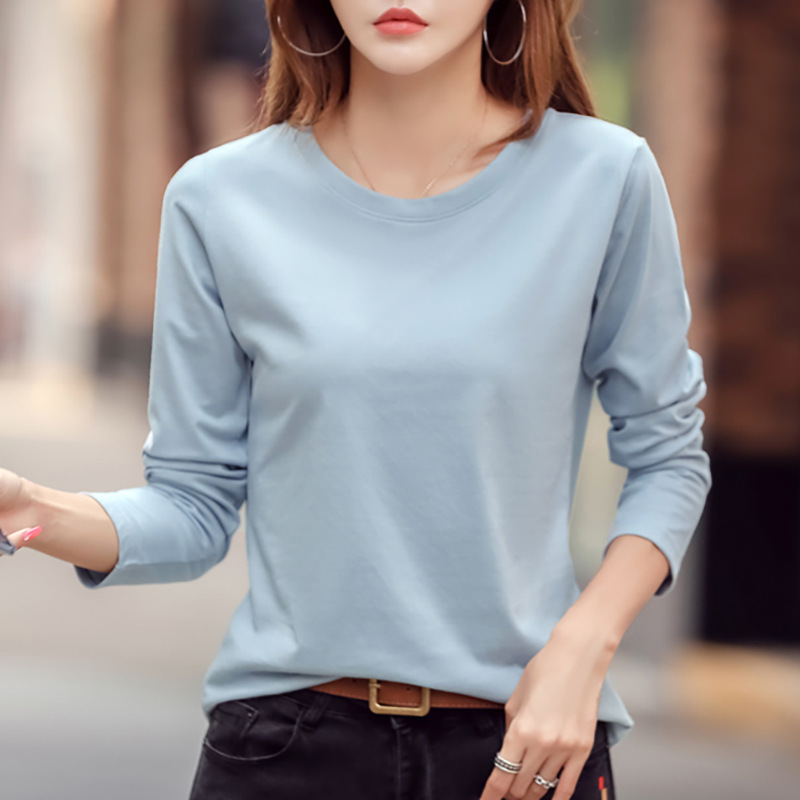 ボトリングシャツレディース長袖Tシャツ無地インナーラウンドネックスリムTシャツ2025春秋新スタイル|undefined