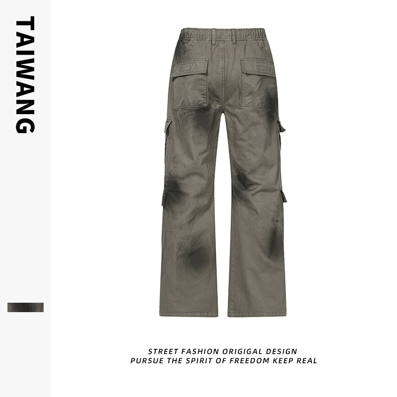 Pánské oblečení Retro podzimní a zimní sprejové barvy s více kapsami volné ležérní mopovací kalhoty Pánské kalhoty_voghion.com