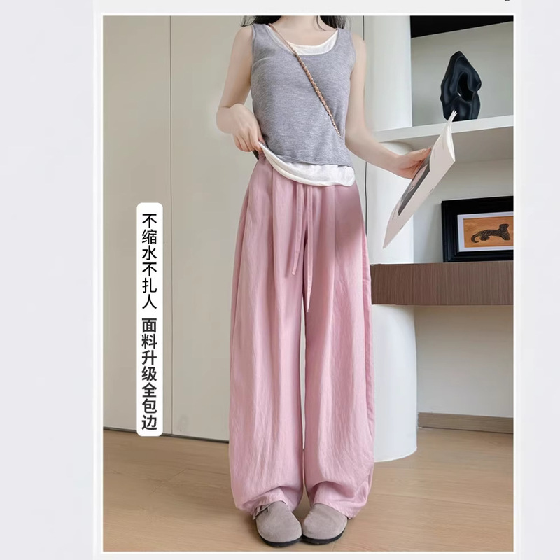 Summer Thin Full-Edge Washed Tencel Linen Long Pants with a Relaxed Drape, Wide-Leg Casual Slimming Pants for Women