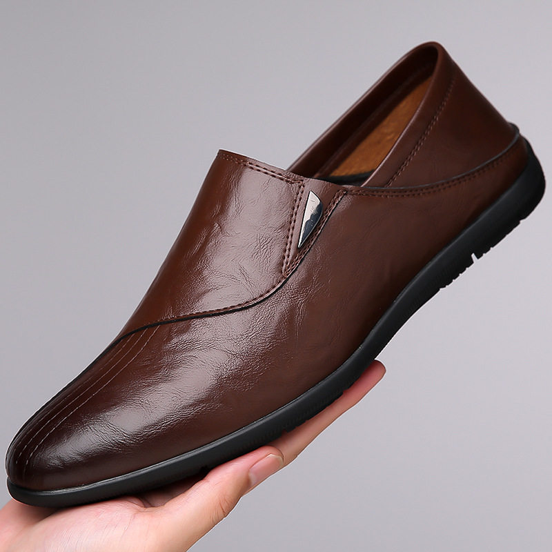 Giày da nam mũi tròn cổ thấp đế mềm phong cách công sở — Màu nâu, màu đen