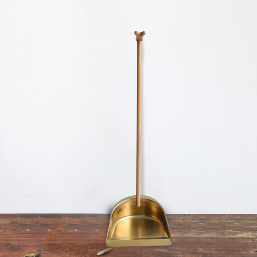 GJU8 Chinese brown wool broom, solid wood dustpan set, handmade household brown silk sweeping broom, stainless steel dustpan set