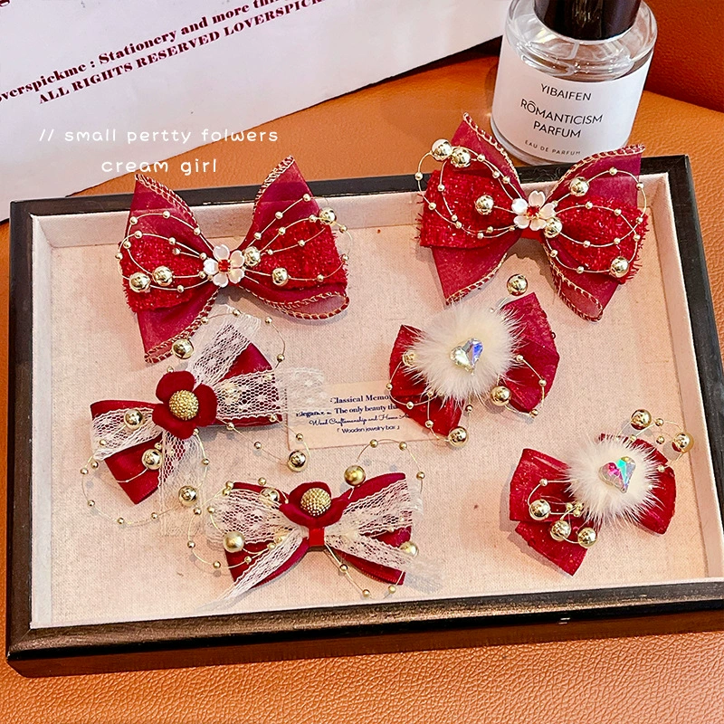Бордовый детский невидимка для волос, высококачественный аксессуар, шпильки с бантом, китайский стиль