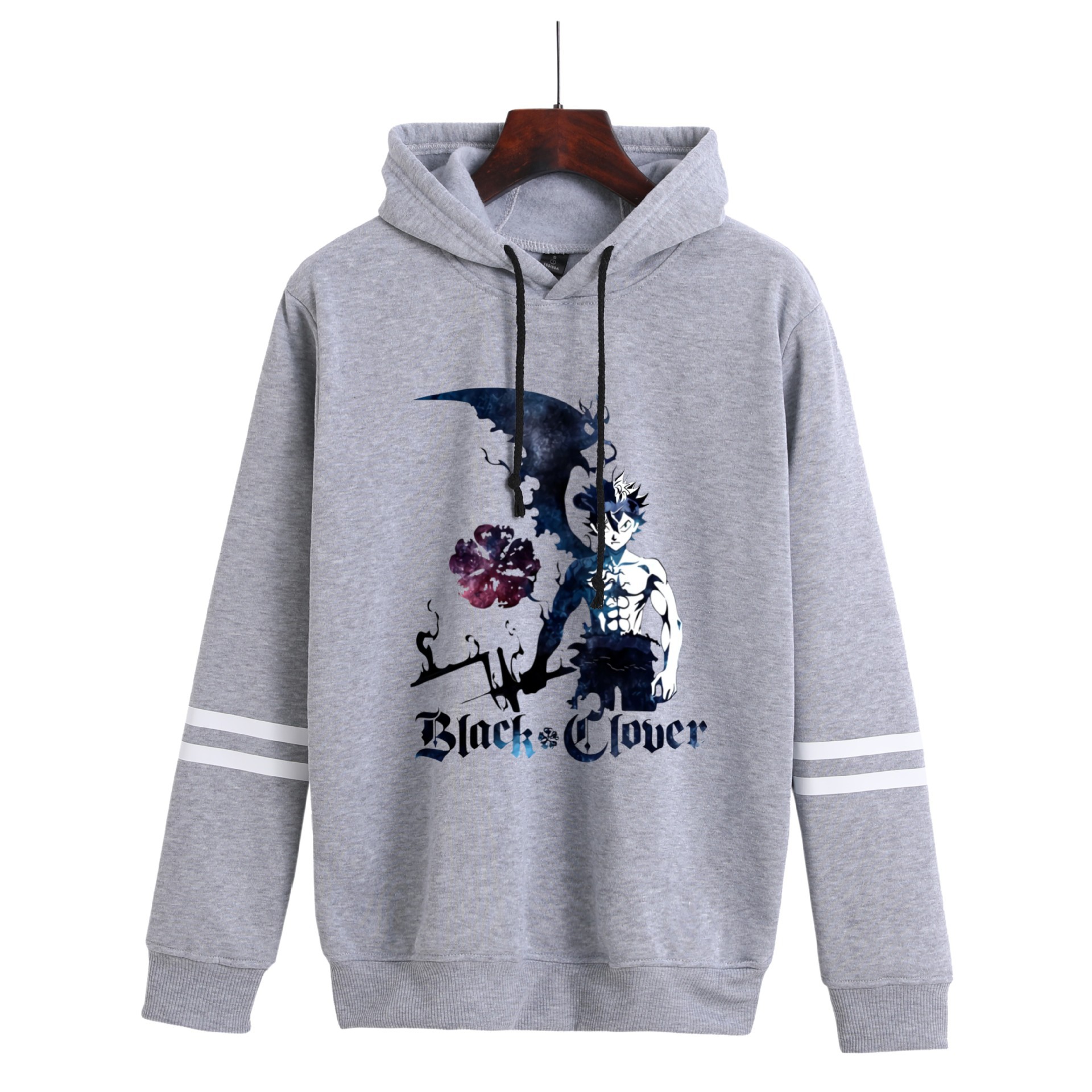 Sudadera con capucha con estampado periférico de trébol de cuatro hojas negro de anime suéter suelto casual transfronterizo