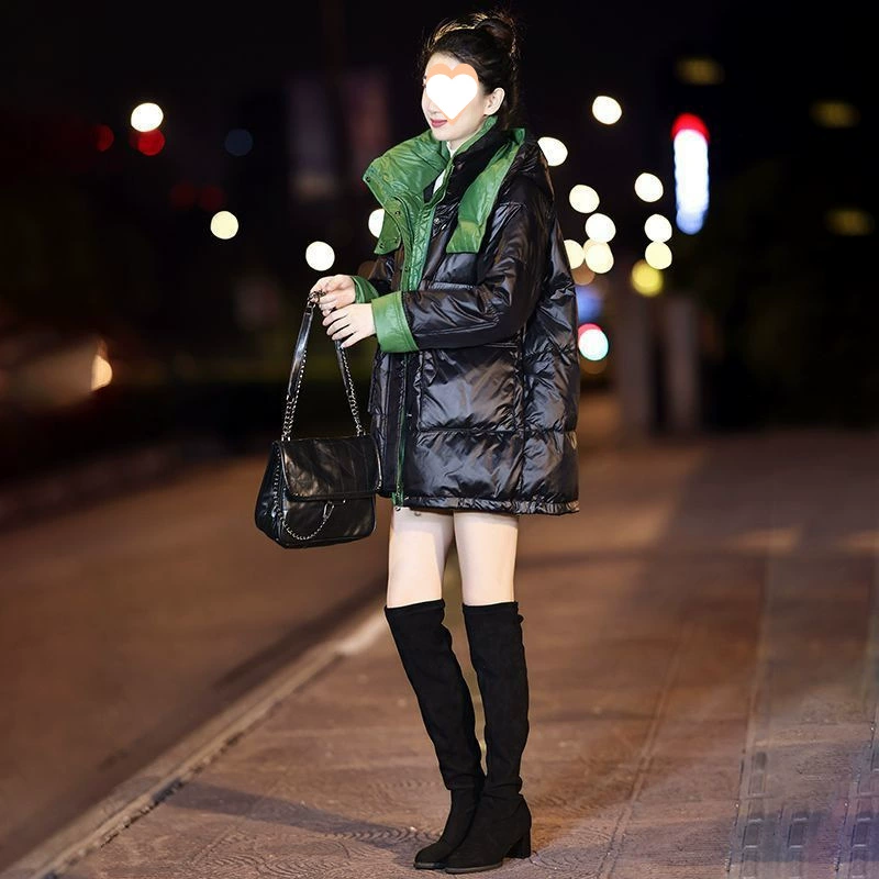 Черная глянцевая зимняяVelvet куртка из пуха, 2024 год, oversize, утка пух