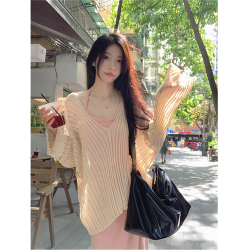 Lazy Style Loose Sun Protection Cardigan Long Sleeve Knit Top Women's Autumn Thin Version Unique Chic Upper Garment