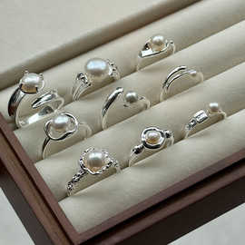 S925纯银珍珠戒指天然淡水珍珠食指指环百搭时髦款叠搭银首饰
