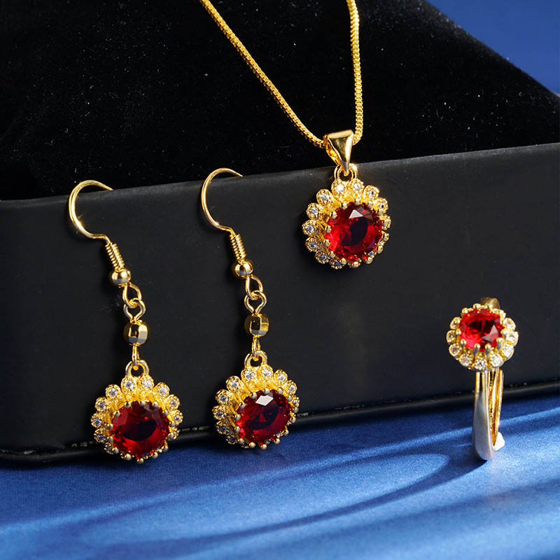 Collar de rubi de oro de arena de Vietnam, anillo de orejas, joyas recubiertas de oro antiguas, fábrica directa al por mayor