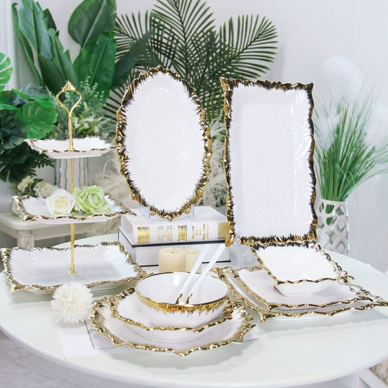 Ceramic Tableware Set, Light Luxury Cabbage Pattern, Dinner Plates & Bowls, Hotel Style