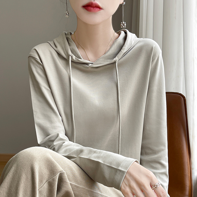大码纯棉连帽卫衣女2025秋季新款女士休闲外穿连帽上衣长袖t恤女|undefined