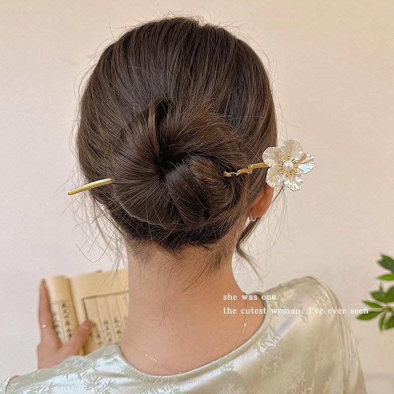 New Chinese Gardenia Metal Hairpin Female Style Ancient Style Pan Hair Hairpin Chinese Style Senior Sense Hanfu Fringe Hair Hairpin_voghion.com