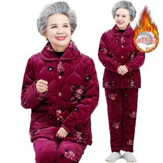 中老年人冬装女奶奶棉衣睡衣妈妈装棉袄套装居家服珊瑚绒加厚棉裤