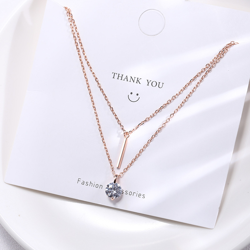 Sparkling Double Layer Diamond Necklace For Women Sterling Silver_voghion.com