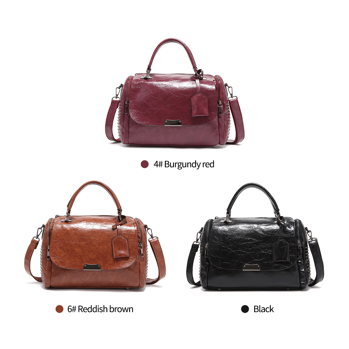 Fashion oil wax soft leather PU large capacity Boston one shoulder portable women's bag_voghion.com