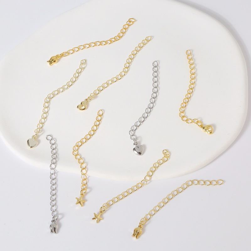 Extended chain wholesale electroplating k gold five-pointed star rose heart pendant diy necklace bracelet tail chain jewelry accessories