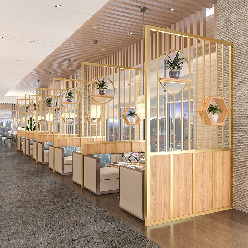 Modern Chinese Restaurant Cabin Hotel Entrance Partition Wall Iron Screen Fence Decoration Hot Pot Restaurant Industrial Style Compartment