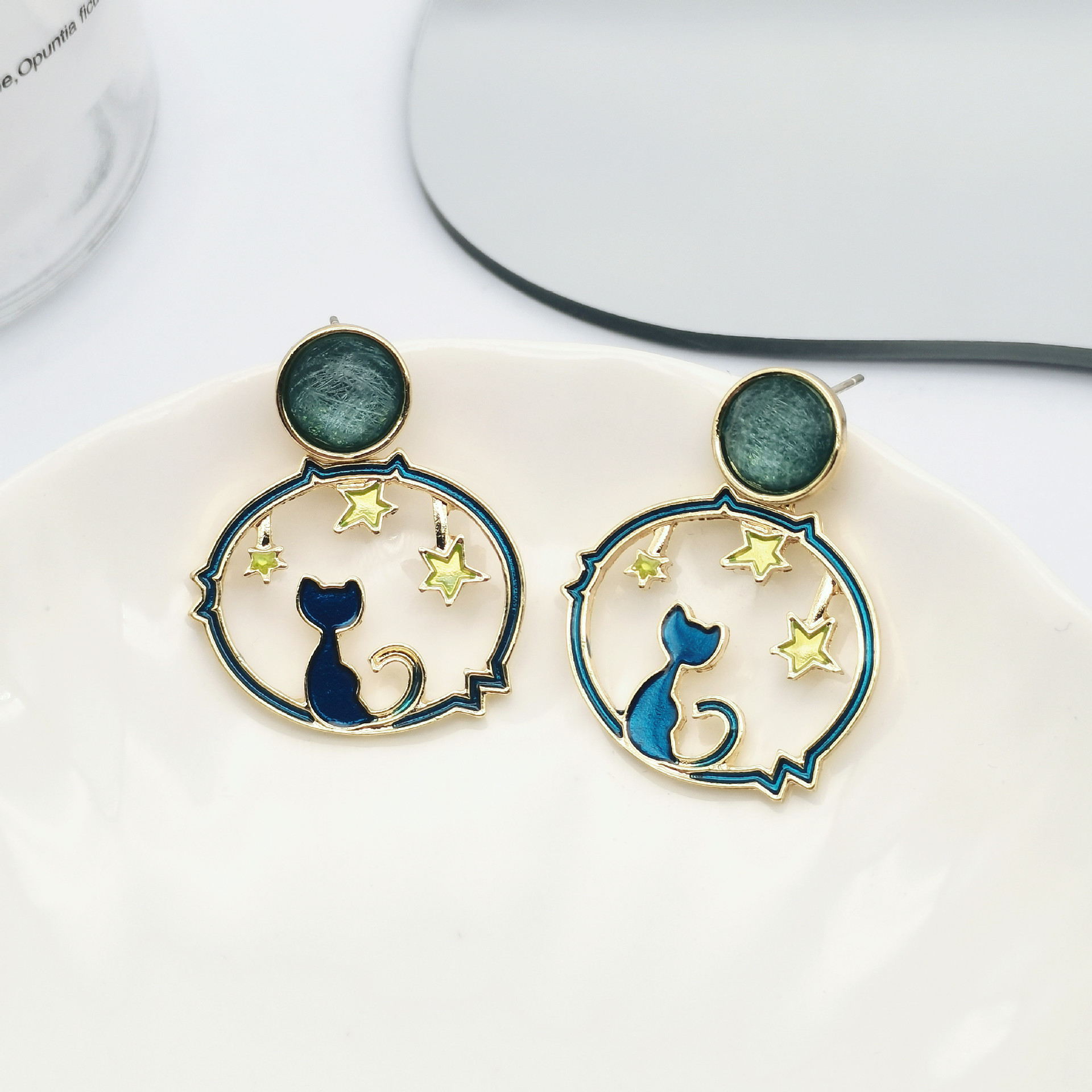 Cute Cat Alloy Enamel Drop Earrings display picture 4