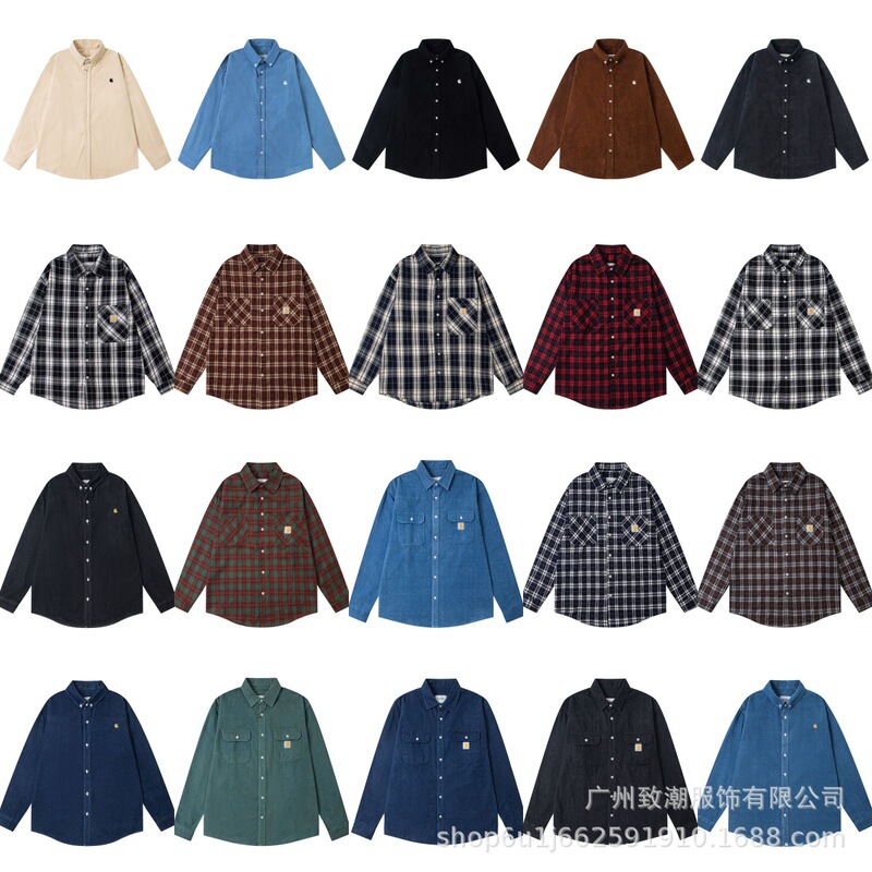 Autumn and winter new trendy brand Carhartt embroidered logo turn-down collar shirt, unisex casual button-up shirt Autumn and winter new trendy brand Carhartt embroidered logo turn-down collar shirt, unisex casual button-up shirt