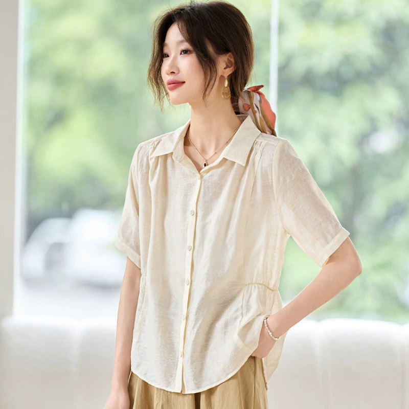 Летняя женская рубашка с короткими рукавами, легкая, дышащая, модная, элитная, свободная, повседневная, с французскими лацканами.