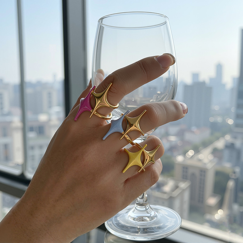 Anillo de goteo de color de acero inoxidable transfronterizo europeo y americano de diseño de personalidad de estrellas no se desvanece joyas al por mayor
