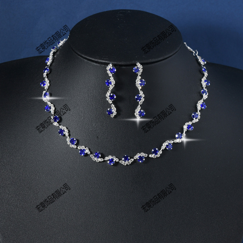 Bride Necklace Earrings Two-Piece Wedding Dress suit Accessories Silver Plated Claw Chain Rhinestone Jewelry Collarbone Chain