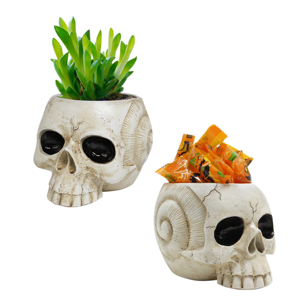 Halloween Resin Flower Pot Simulation Succulent Plant Flower Pot Horror Skull Ghost Festival Potted Plant Decoration Candy Bowl Now