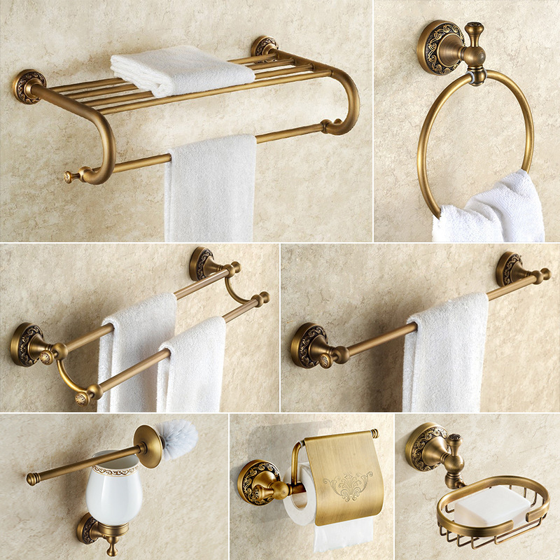 All-Copper Antique Bird Pattern Bathroom Hardware Set Towel Rack Towel Bar Toothbrush Cup Clothes Hook