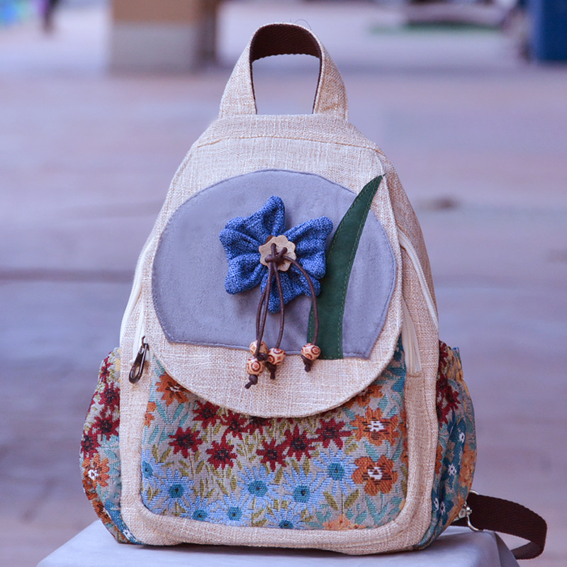 Handmade Fabric Backpack Travel Bag Leisure Artistic Women's Bag Retro Bag Commuter Backpack Designer Bag