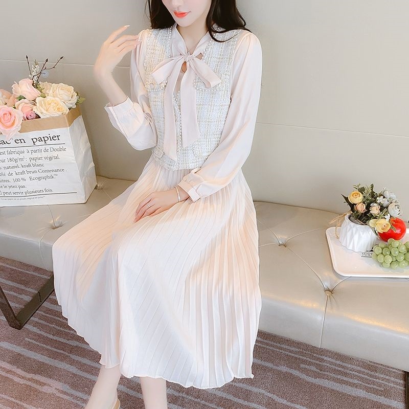 小香风套装裙两件套女秋装2025年新款早秋季百褶连衣裙马甲网纱|undefined