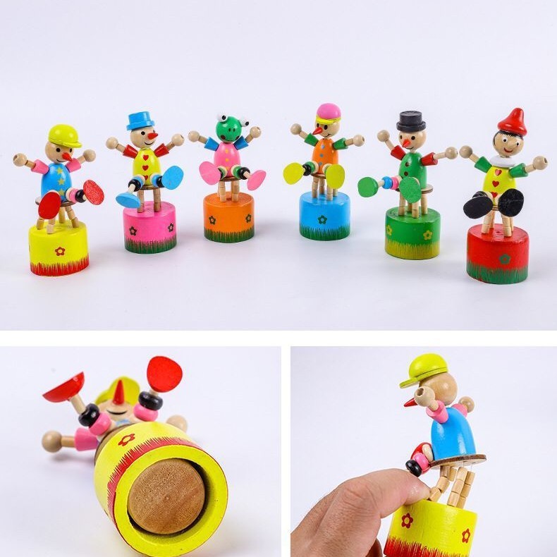 现货木质站桶创意卡通小丑玩偶玩具坐椅木桶礼品儿童摇摆手按摆件