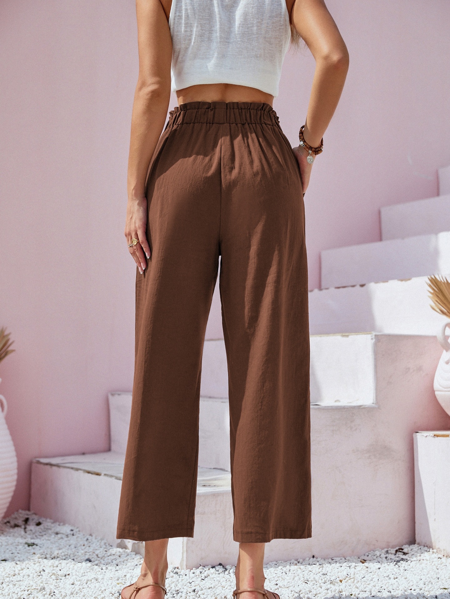 Women's Holiday Daily Casual Vintage Style Solid Color Ankle-Length Button Casual Pants display picture 6