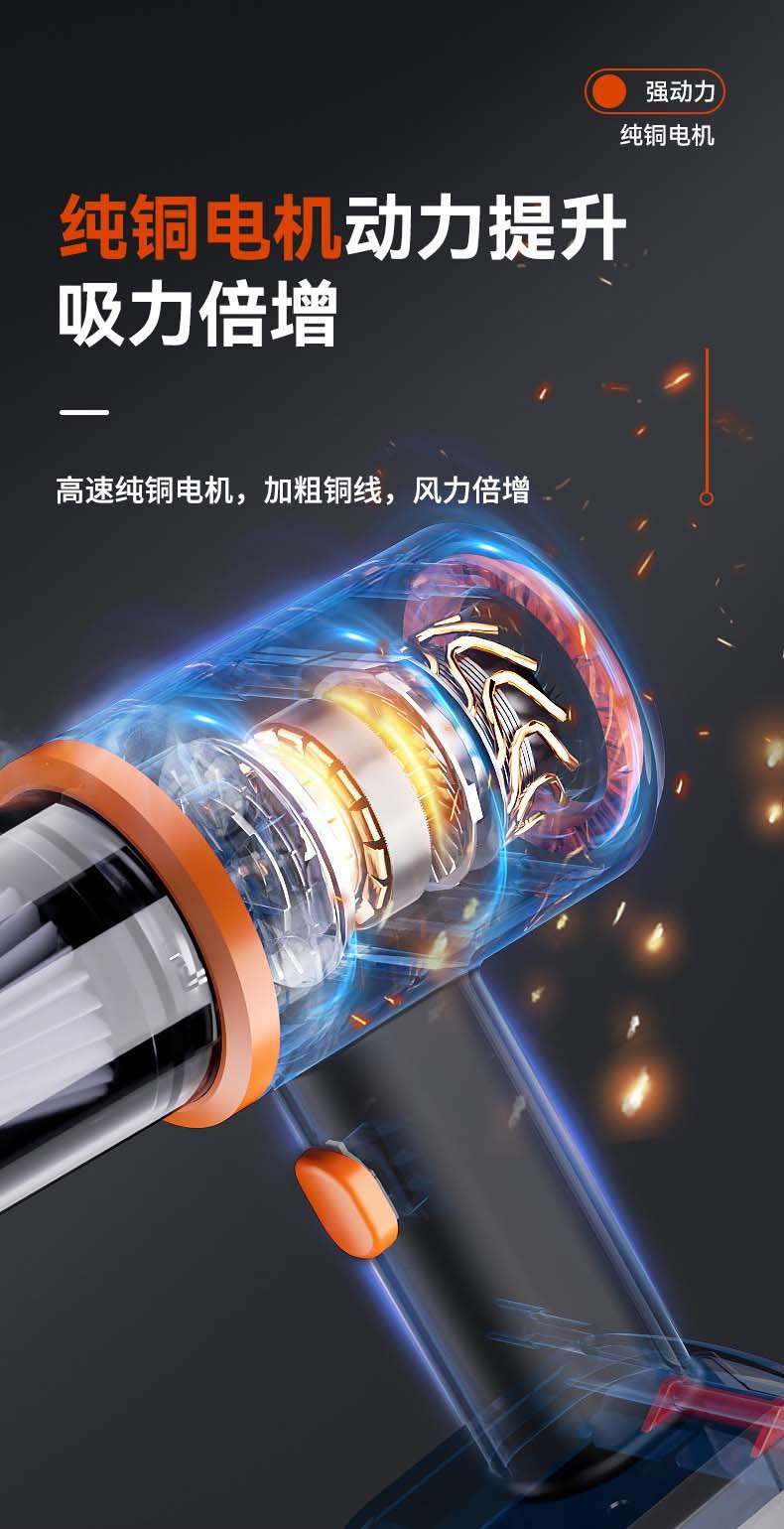Car vacuum cleaner, wireless charging, suitable for both car and home use, powerful, compact, silent, mini handheld vacuum cleaner