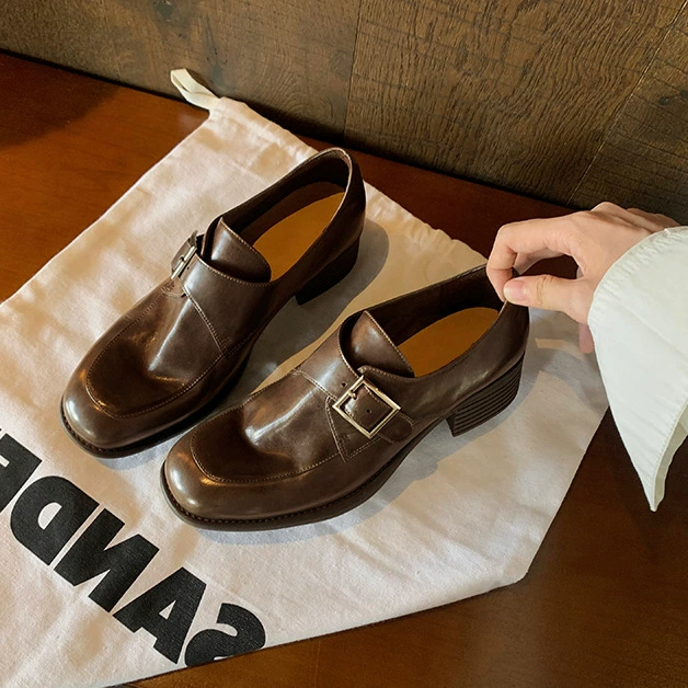 Мытье коровьей кожи ~ Ретро кожаные туфли с толстой подошвой