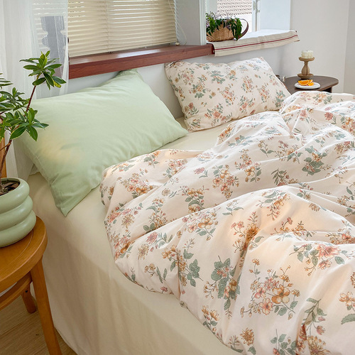 Ins Korean blog recommends four-piece pure cotton bedding set dormitory sheets and quilt cover three-piece bedding set