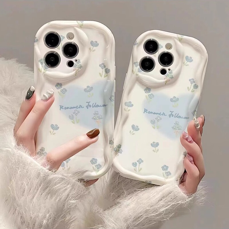 Casual Light Blue Flower Heart Iphone15Promax Apple 16 Mobile Phone Case 14 All-Inclusive 13 Anti-Fall 12 Cream Casual Light Blue Flower Heart Iphone15Promax Apple 16 Mobile Phone Case 14 All-Inclusive 13 Anti-Fall 12 Cream