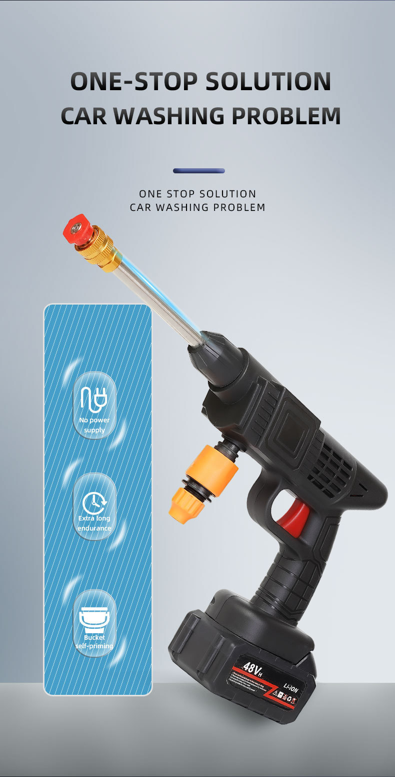 Wholesale wireless high-pressure car wash lithium battery water gun, household car washer, powerful tool for watering flowers and spraying pesticides 10m tube