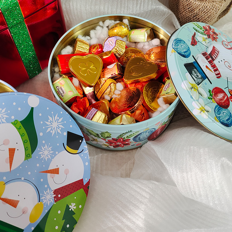 Navidad caramelo redondo caja de almacenamiento de hierro forjado cartón cartón paquete de regalo caja grande y pequeña caja caja de lata