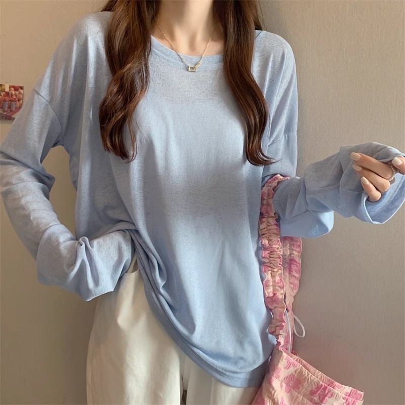 Women's plus-size thin summer Korean style long-sleeved cover-up, versatile, sun-protective, loose-fitting, ice silk, lazy style