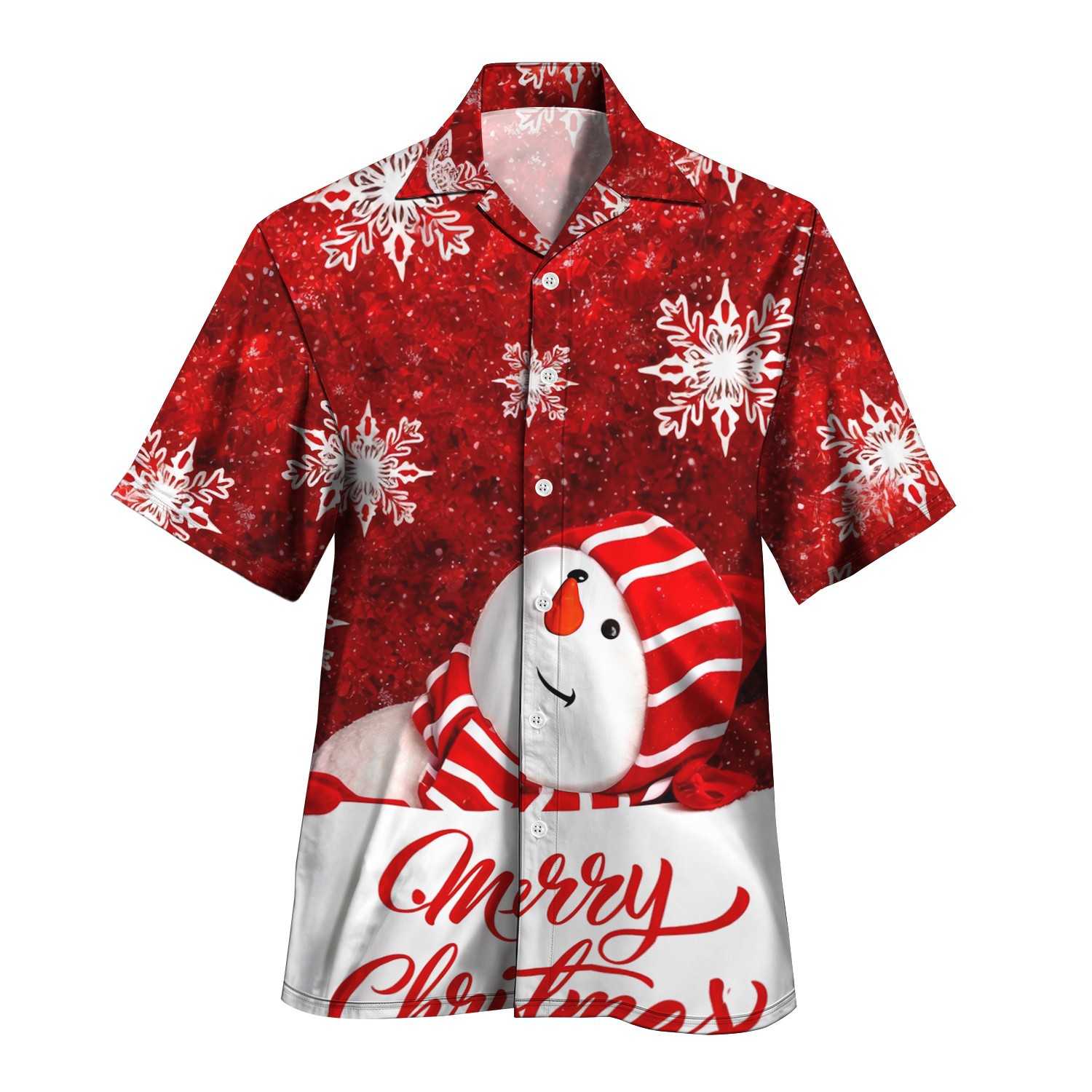 3D estampado digital patrón de alce festivo serie roja venta directa de fábrica camisa con cuello cubano MB33