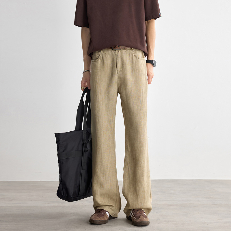 Cross-Border Men's Drapey Summer Thin Pants New Style Loose Versatile Flared Casual Tencel Linen Long Pants for Men
