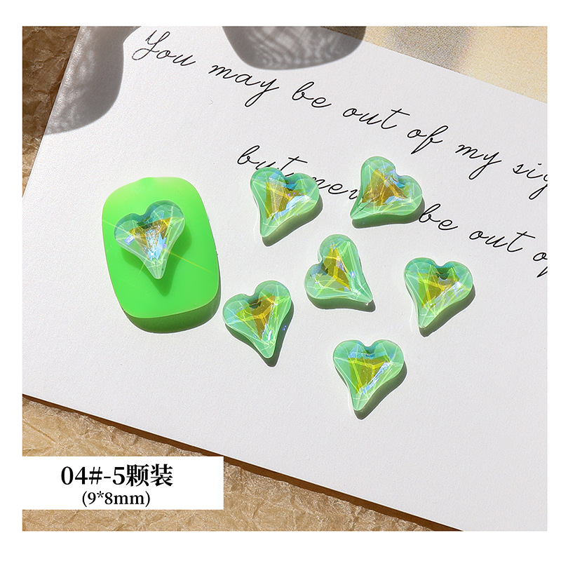 Candy Diamond Super Flash amor magia uñas en forma de diamante Verano de uñas fluorescente torcida Joyería de diamantes Corazón de melocotón