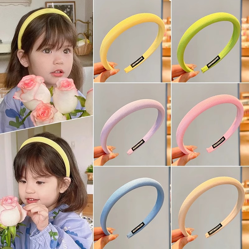 Dulce color caramelo básico para niños banda de cabello de color sólido simple coreano esponja banda de cabello frisa joyería de cabello