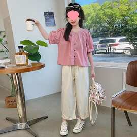 女童夏季套装新款韩版洋气时髦中大童网红女孩运动休闲夏装两件套