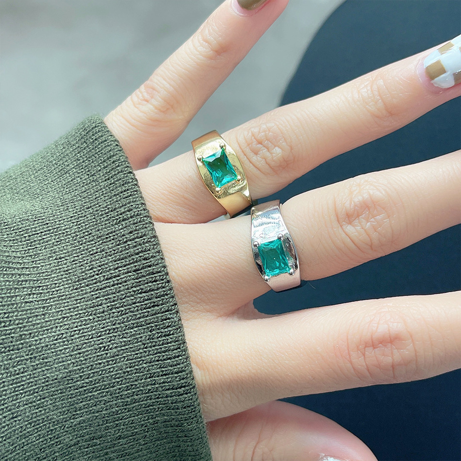 Fashion Square Copper Plating Inlay Zircon Open Ring 1 Piece