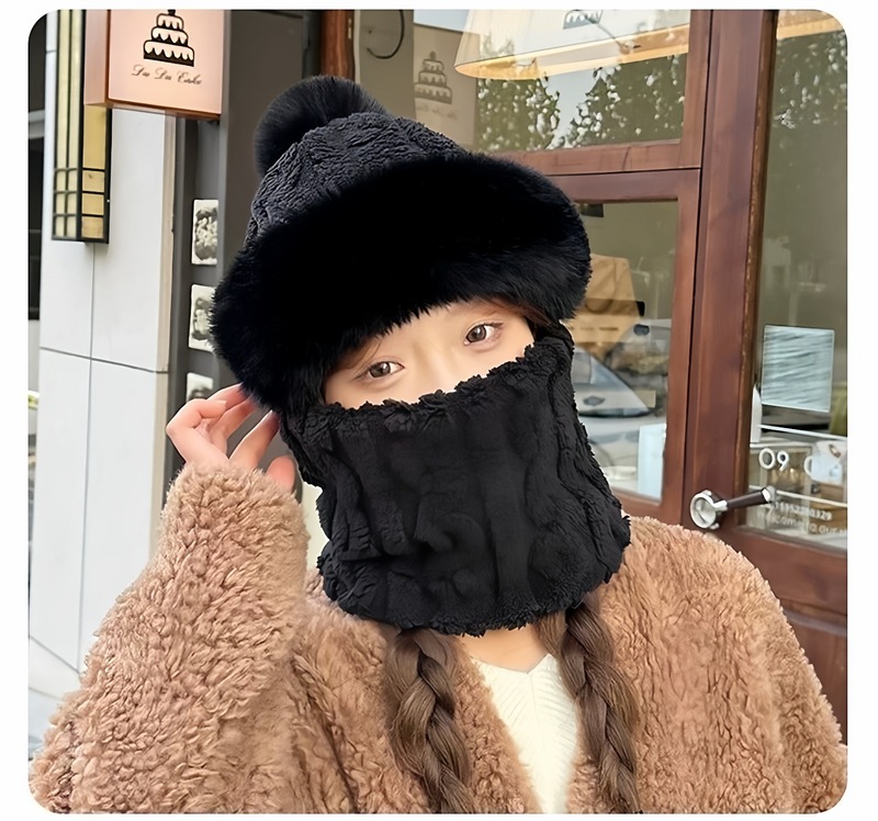 新款加绒大帽檐加厚帽子围脖一体秋冬季骑车防风防寒电动车成人|undefined