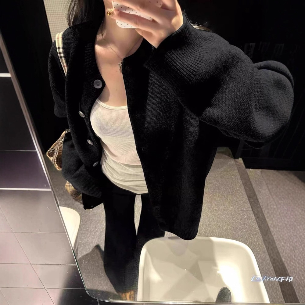 Korean Style Lazy Style Pure Color Knitted Cardigan for Women in Autumn and Winter, High-End and Super Nice Sweater Jacket, Loose Soft Waxy Top