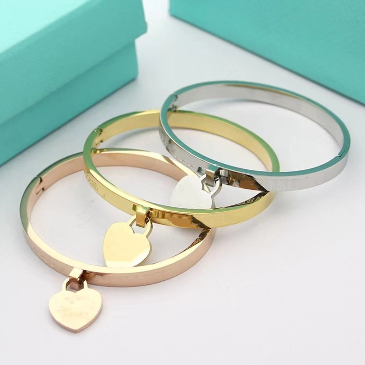 Charm Design Simple Style Heart Shape Titanium Steel Charm Bangle