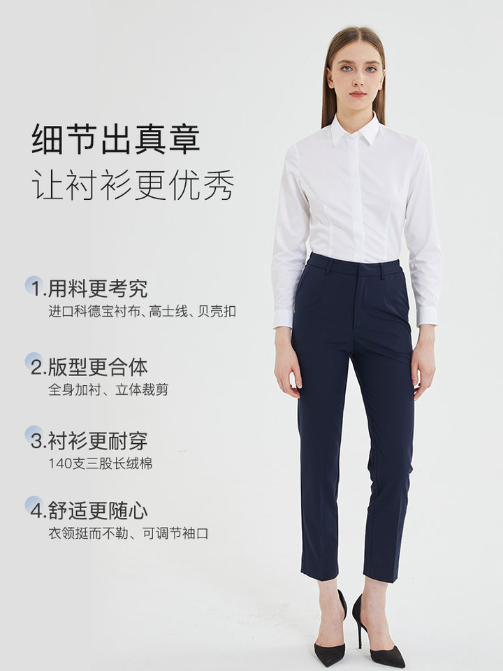 Áo sơ mi nữ dài tay cổ vuông cotton cao cấp chống nhăn dáng ôm — Trắng-Dài tay-Nữ-cổ vuông
